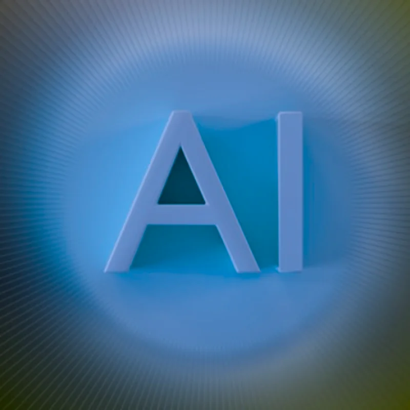3D blue AI letters centered on a blue glowing background, symbolizing artificial intelligence.